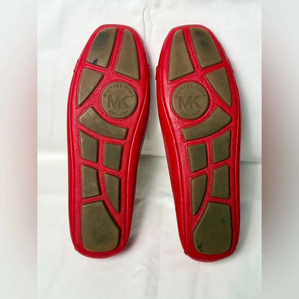 Michael Kors Fulton Red Leather Gold Logo Charm Flats Shoes Size 8M - Picture 8 of 10